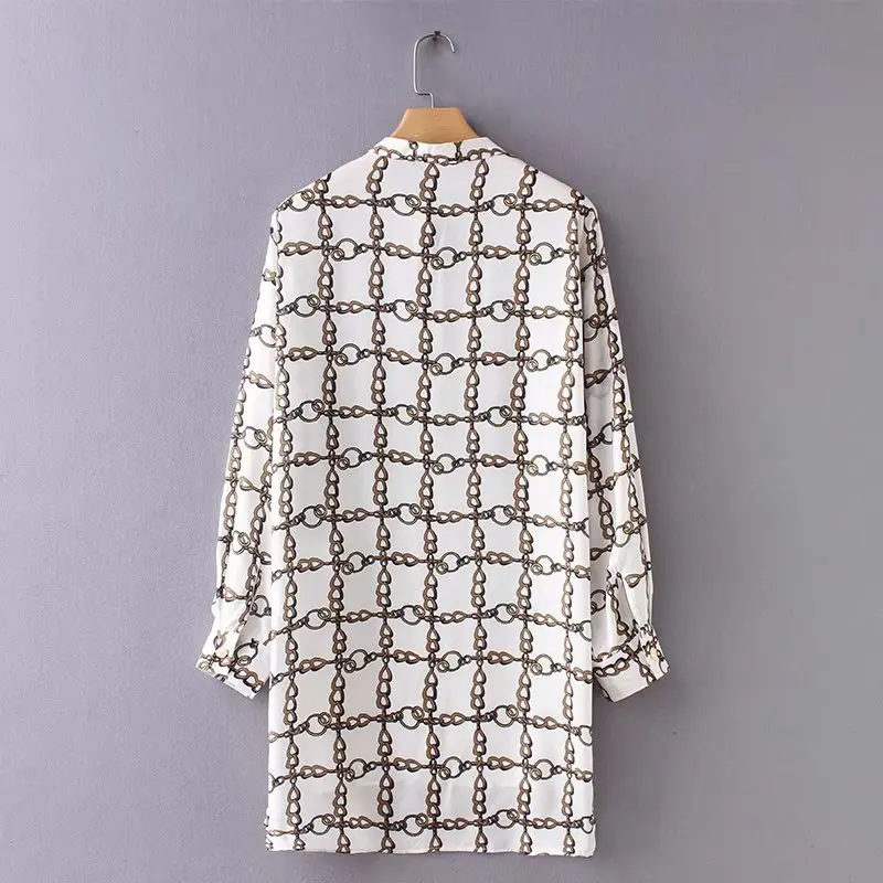 الخامس الرقبة سلسلة الطباعة طويلة النساء بلوزة طويلة كم قميص عارضة Femininas Blusas قمم الكورية ملابس عصرية