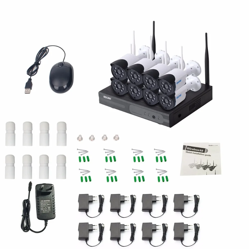 

ESCAM WNK804 8ch 720P Wireless NVR kit Outdoor IR Night Vision IP Camera wifi Camera kit Home Security System Surveillance