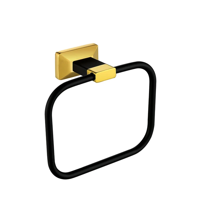 Black Golden Towel Rings Solid Brass Towel Holder Wall Mounted Bathroom