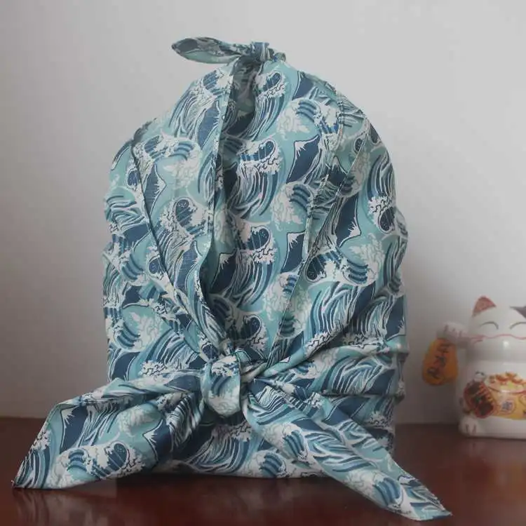 

Japanese style Furoshiki 70cm scarf Many Uses cotton 100% wave Kanagawa