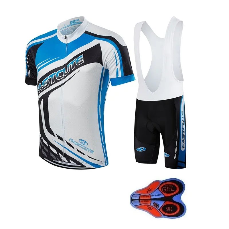 

2019 Summer High quality Brand New MTB FASTCUTE Cycling Clothing Quick-Dry Short Sleeve Racing Bicycle Jersey Blue White 9D GEL