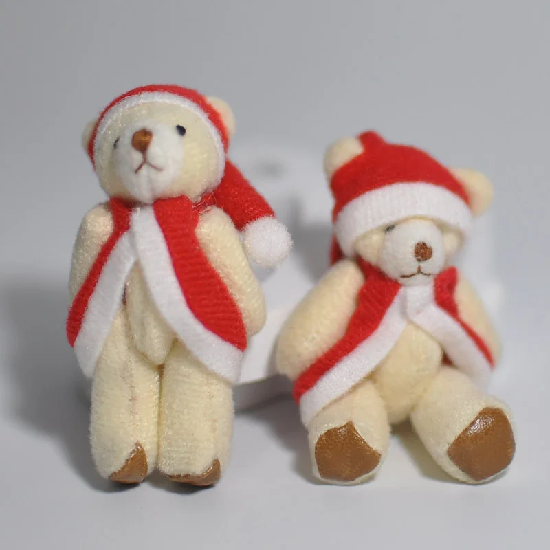 Mini Jointed Teddy Bears Plush Toys Small Joint Christmas Bear Dolls Key Bag Pendants Xmas Promotional Gift 6cm 50pcslot (1)