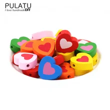 

50pcs/lot Heart Shape Wood Beads DIY Manual Accessories Children Beads for Jewelry Making Materials Multicolor PJ0119