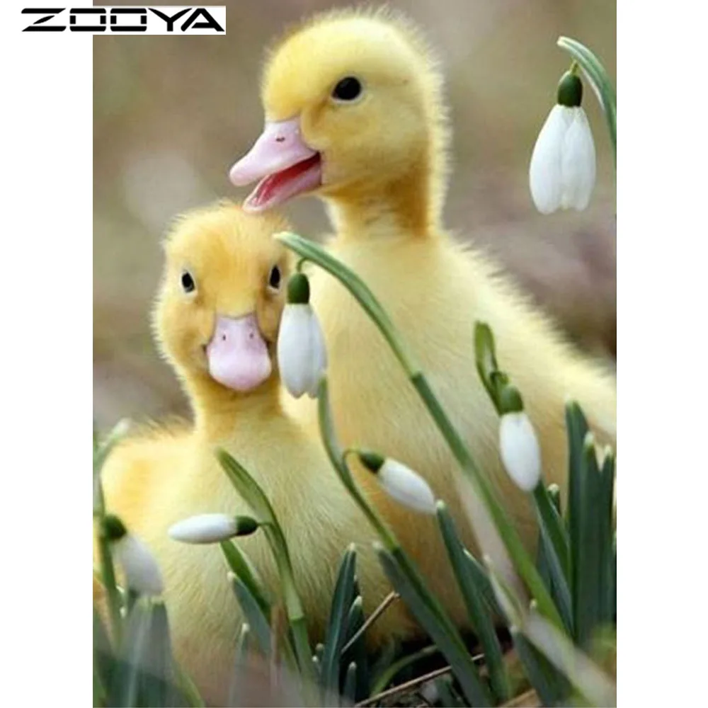 

5d Diy Diamond Painting Kits Animal Two Little Yellow Duck Diamond Decorative Resin Stone Round Diamond Picture Ecorative F990