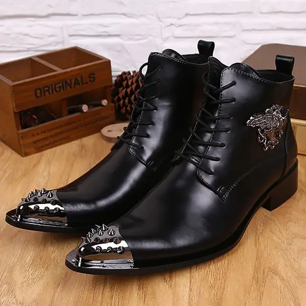 New Arrival Genuine Leather Lace Up Metal Tip Spikes Men's Formal Dress