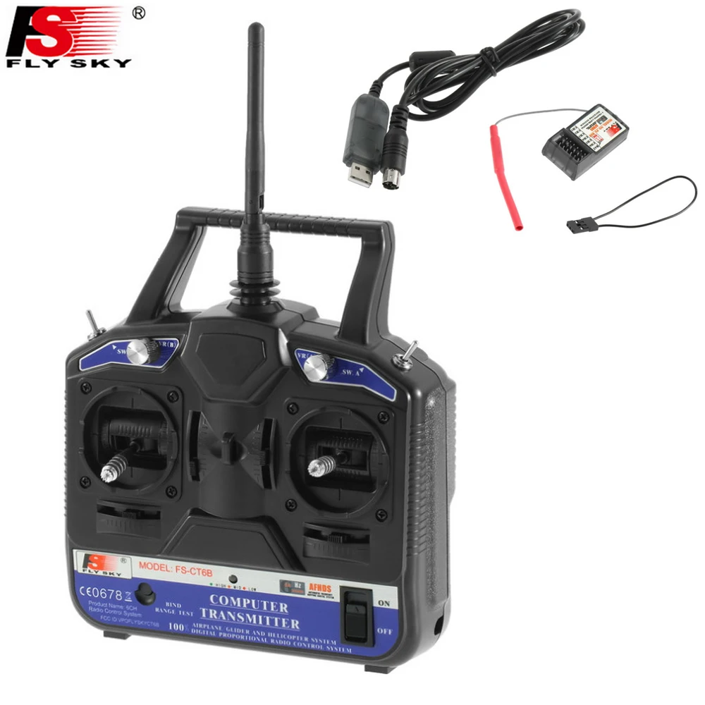Wholesale 1set Fly sky FS-CT6B 2.4GHz 6CH Transmitter + fs-R6B Receiver System for RC Helicopter Model Dropship