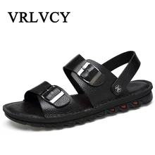 Модные кожаные мужские сандалии тапочки мужская кожаная Летняя обувь Открытый мягкое дно дышащая Пляжные тапочки мужские сандалии