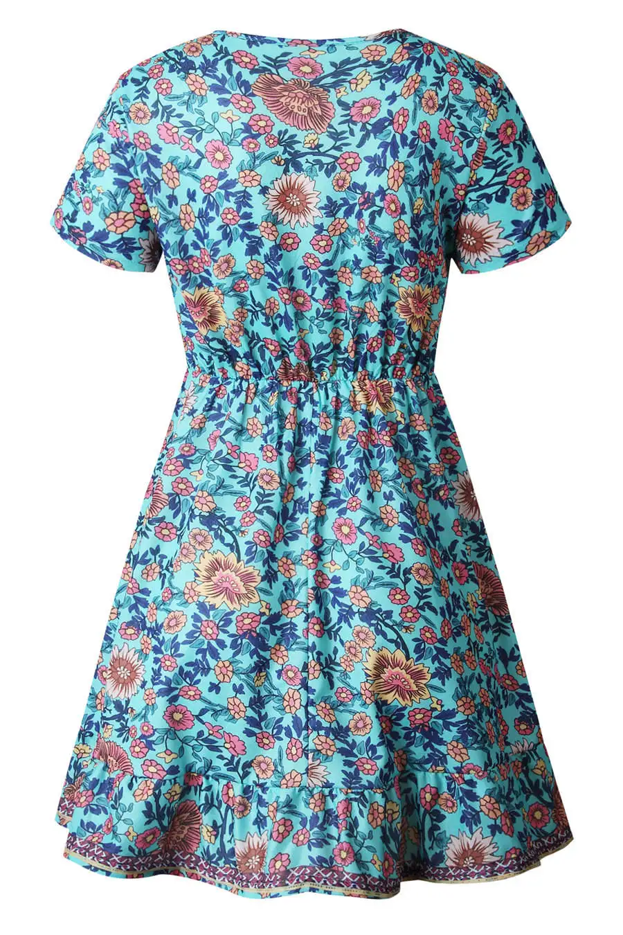 Gladiolus 2019 Floral Print Women Summer Dress Short Sleeve V Neck Button Slim Sexy A-Line Midi Dress Women Casual Dresses Robe (10)