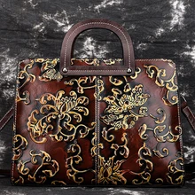 Высококачественная женская сумка на плечо из натуральной кожи с ручкой сверху, винтажный портфель с тиснением из натуральной воловьей кожи, женские сумки