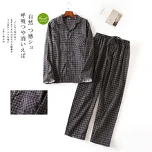 Мужские осенние и зимние пижамные костюмы из чистого хлопка с длинными рукавами и брюками, пижама Клетчатая Мужская пижама, Фланелевая Пижама