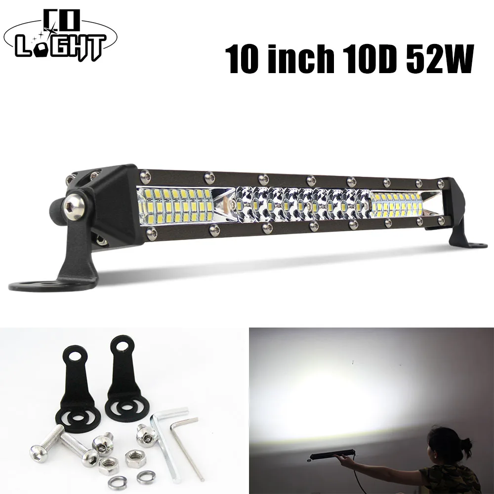 

CO LIGHT Super Slim 10D 52W Led Bar Offroad 10" Combo Beam Led Work Light 12V 24V for Trucks Jeep ATV Tractors SUV Car Light Bar