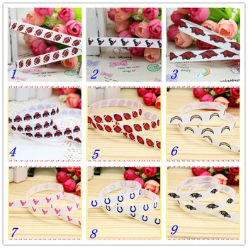 

3/8'' Free shipping ball printed grosgrain ribbon hair bow headwear party decoration wholesale OEM 9mm D178