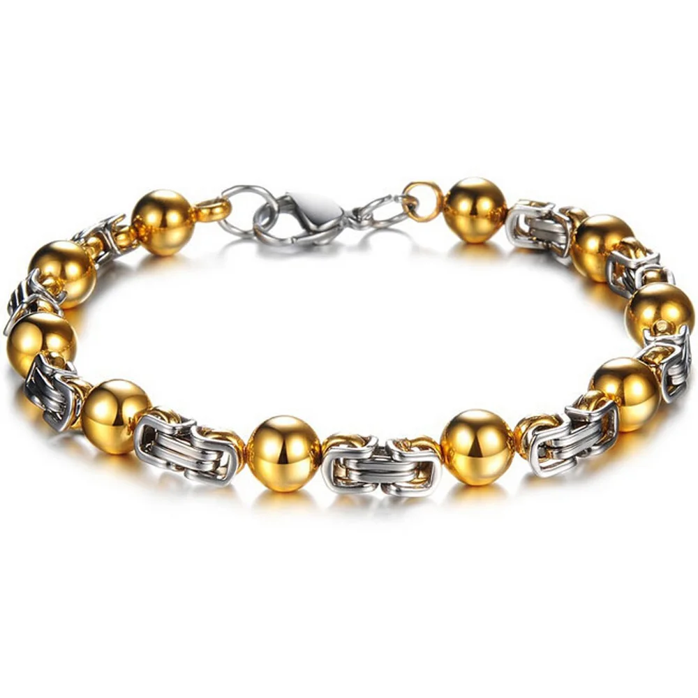NIBA мужские ювелирные изделия золотого цвета браслеты из нержавеющей стали Мужская цепочка из бисера браслет Мода