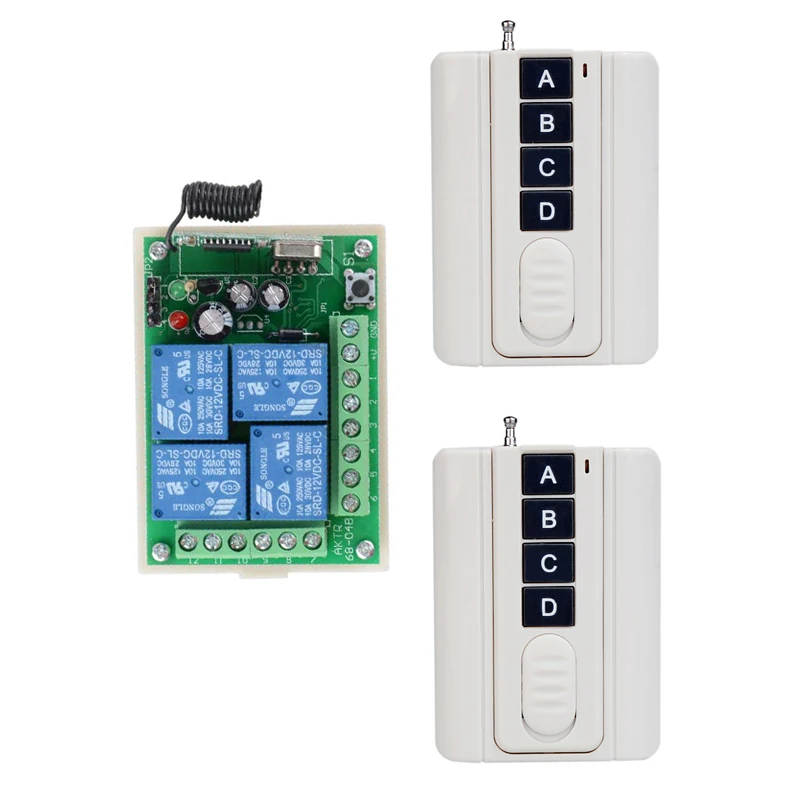 High Quality 12V 3A 4CH Wireless Remote Control Relay Switch Transceiver with 2 Receiver