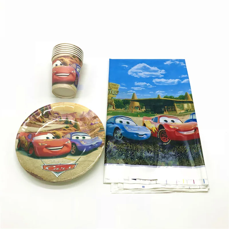 

New Disney Cars Theme McQueen Paper 12Cups+12Plates+1Tablecloth Kid Favors Birthday Family Party Decoration Supply 25Pcs/lot