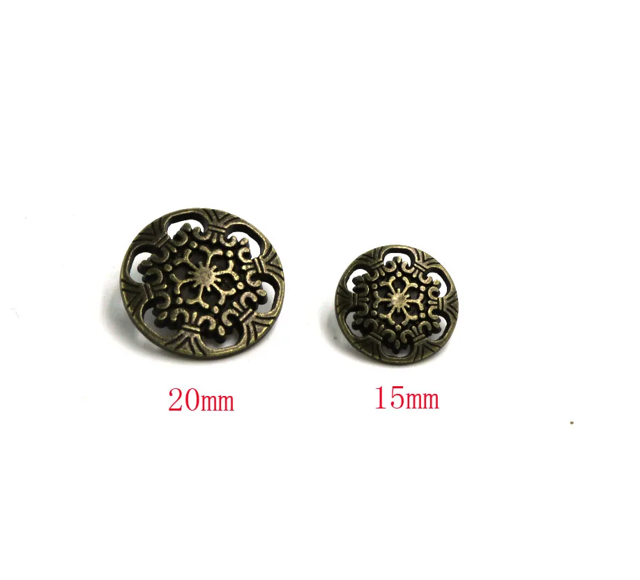15mm&20mm bronze&silver Shank Button Metal Buttons Hollow Carved Flower Sewing Metal Buttons 20pcs 3