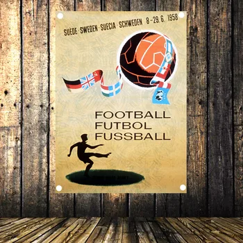 

"1958 Sweden World Cup" Four holes Flag Banner Football Poster Boy dormitory bedroom wall decoration