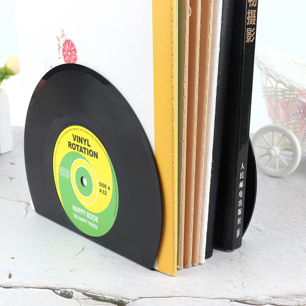 Best 2Pcs Creative Retro Record Bookends Shelf Holder Book Holder Desk Organizer School Office Accessories Supplies Practical Bookend