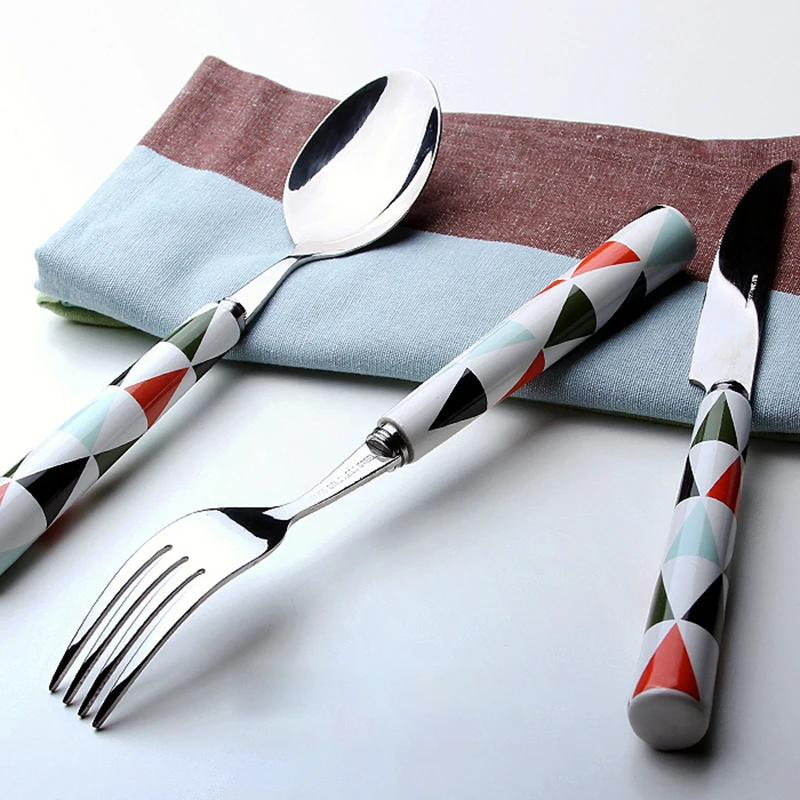 3pcs Cybil Triangle Style Stainless Steel Flatware Set with Ceramic