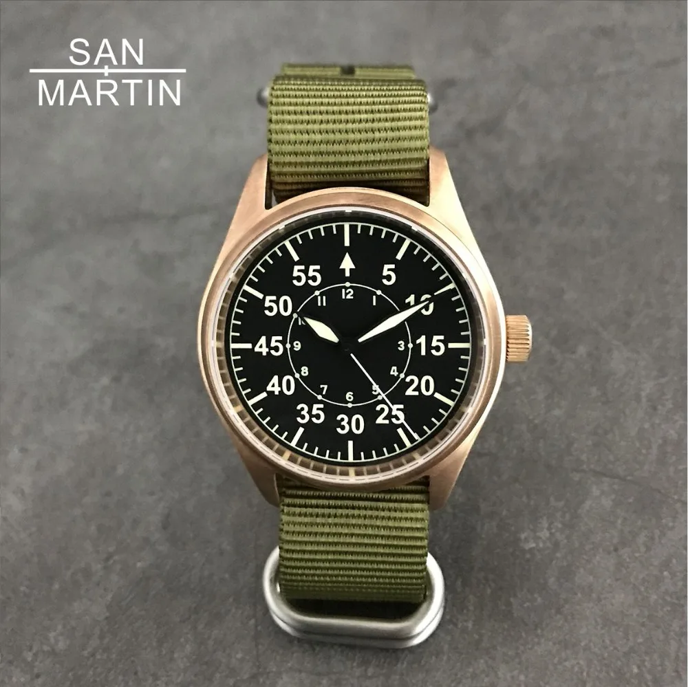Мужские бронзовые автоматические часы San Martin винтажные наручные для дайвинга