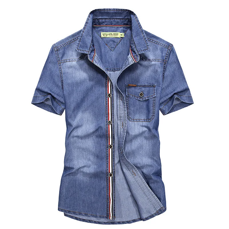 Летняя рубашка мужская новая стильная мужская джинсовая мужская \ x27s рубашка с коротким рукавом для отдыха Хлопковая мужская рубашка джинсовая рубашка для мужчин 1759