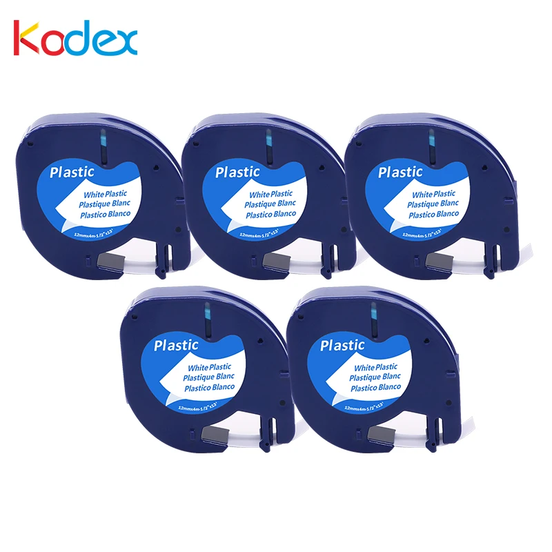 Лента для этикеток Kodex LT 91201 5 шт. совместима с пластиковой лентой DYMO Letratag 12 мм