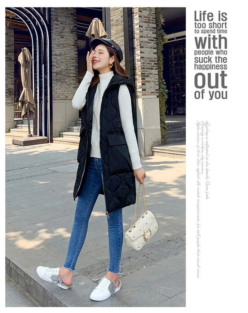 New fashion thicken warm cotton down vest women single button loose version long sleeveless coat women winter veste femme