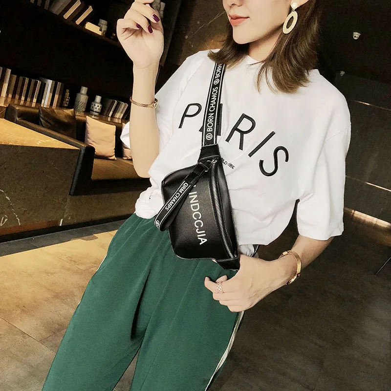

SWDF NEW Cute Fanny Pack Waist Bag Women Personality Belt Bags PU Leather letter Chest Handbag WIth Colorful Shoulder Belt 2019