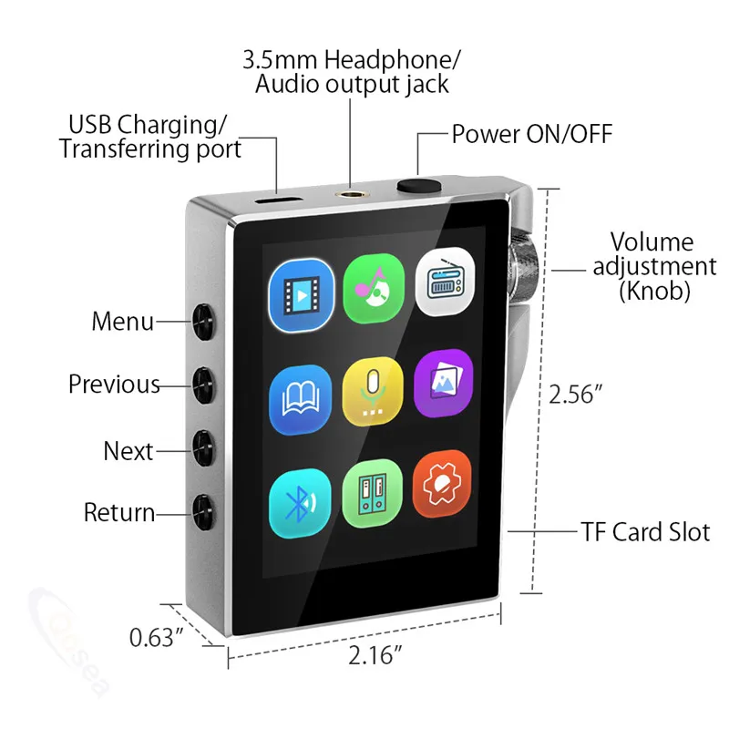 Comprar 16GB 8GB MP3 Player con Bluetooth Radio FM HiFi reproductor de música de alta resolución sin pérdida de Audio Digital con vídeo e book de grabación