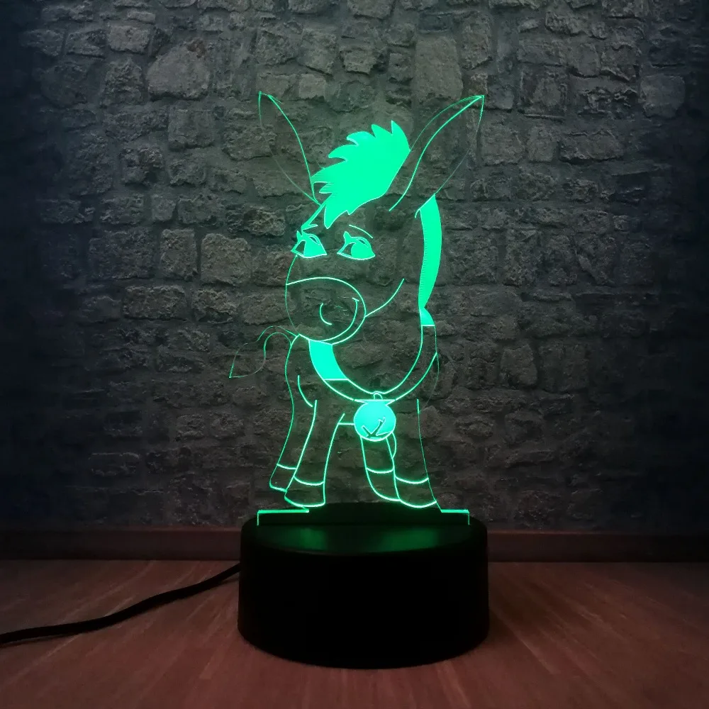 Новинка лампа мультяшный милый маленький Ослик 3D светодиодный ночник для детей