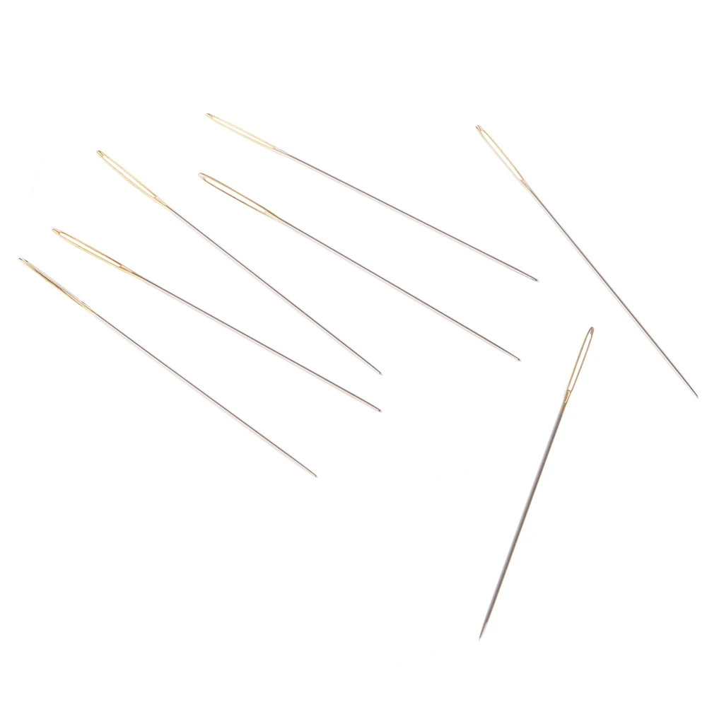 20 Pieces Mixed Sliver Gold Large Eye Embroidery  Stitch Hand Needles Size 28 In Clear Box