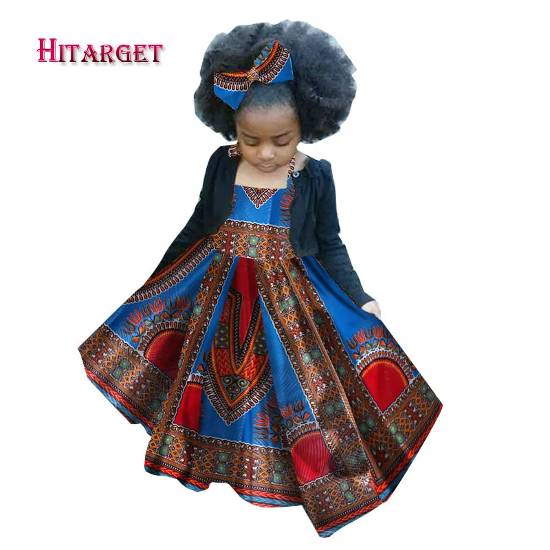 Осеннее детское платье для девочек в африканском стиле детская традиционная Дашики, хлопковые платья на бретельках, одинаковые платья с принтом в африканском стиле для девочек, WYT97