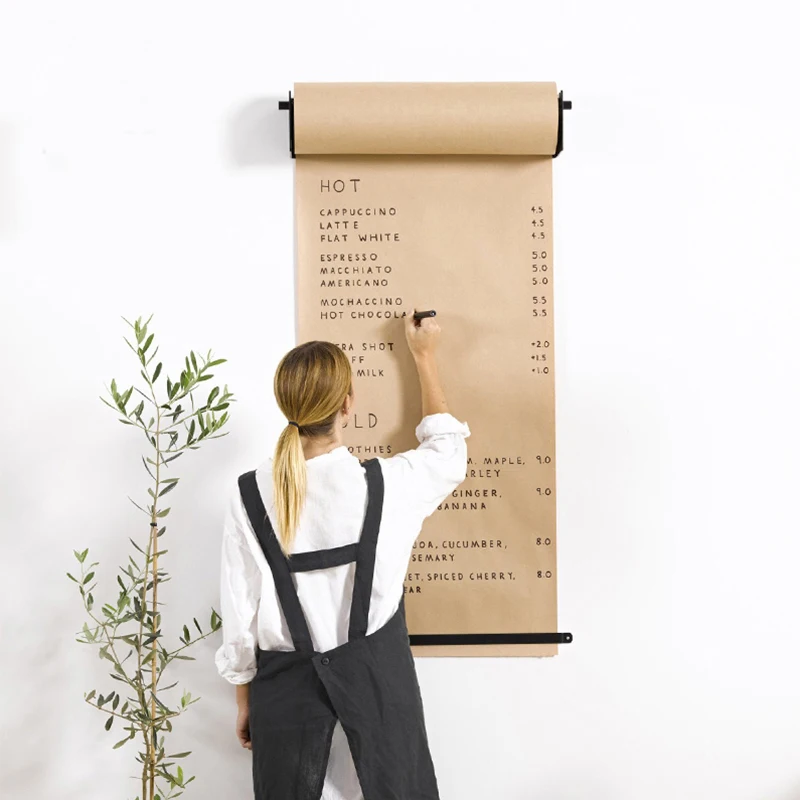 

Modern Design Wall Mounted hand writing painting message kraft paper drawing board loft coffee shop menu kids drawing paper Rack