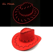 Дешевая цена унисекс Мода Западный Ковбой светодиодный головной убор ночной клуб Косплей светящиеся кепки широкий джазования с полями мигающие колпаки