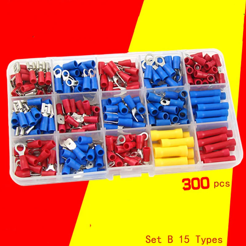 

15 types 300 pieces Assorted Box B Pre-insulated Wire Crimp Terminals Spade Set