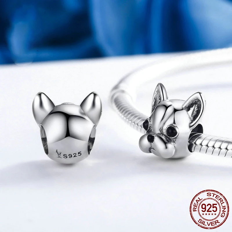 

Genuine 925 Sterling Silver Black Enamel French Bulldog Doggy Animal Charms Beads Fit Bracelet DIY Jewelry Making