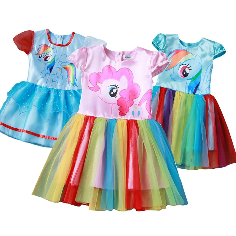 

New Arrvals Baby Girls Lace Cartoon Dresses,Girls Twilight Sparkle Cosplay Princess Party Clothes,Children Rainbow Dash Costume