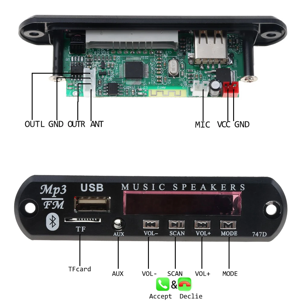 Hands-free Bluetooth MP3 плеер декодер доска автомобильный fm-радио модуль Поддержка FM TF USB AUX аудио адаптер беспроводной автомобильный комплект 12 В