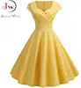 Femmes Robe d'été couleur unie rétro Vintage années 50 60 décontracté fête bureau Robe Rockabilly robes robes