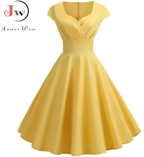Femmes Robe d'été couleur unie rétro Vintage années 50 60 décontracté fête bureau Robe Rockabilly robes robes