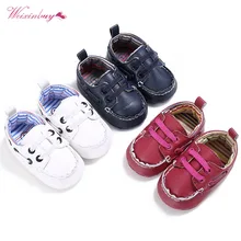 WEIXINBUY, для маленьких мальчиков и девочек мягкая подошва кроватки обувь кроссовки из pu кожи с пуховной внутренной частью, Повседневное спортивной обуви на возраст от 0 до 18 месяцев