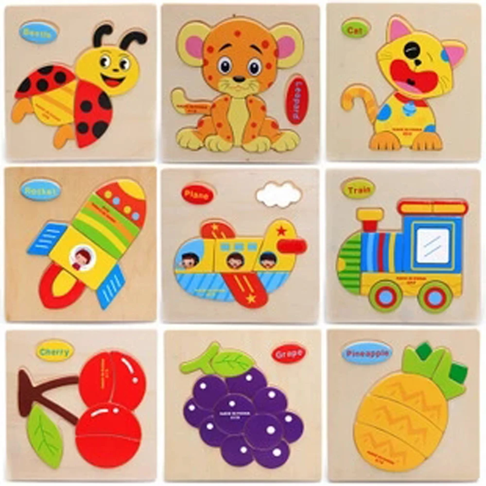 

Wooden 3D Puzzle Jigsaw Toys For Children Cartoon Animal Vehicle 3D Wood Puzzles Intelligence Kids Baby Early Educational Toy