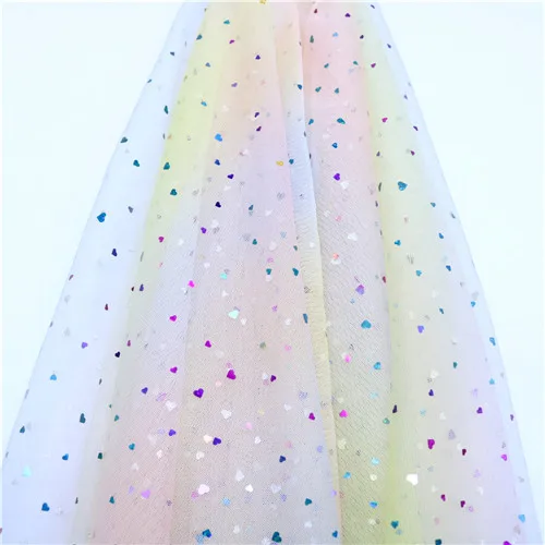 5m/lot 1.5m Width Rainbow Moon&star&love Heart Mesh Fabric Gauze Tulle Tissue Kids Tutu Dress Fabric DIY Sewing Accessories - Цвет: Love-L-pink
