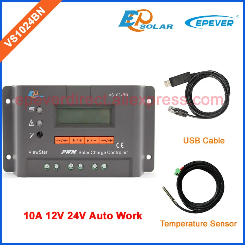 

24V 10A controller PWM EPSolar/EPEVER 10amp Solar regulator with USB communication cable and temperature sensor 12V/24V