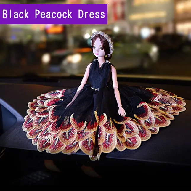Красивый кукольный автомобиль, свадебное платье, куклы, Игрушечная модель, прекрасный автомобиль, украшения для интерьера, авто украшения, аксессуары для девочек и женщин - Название цвета: Black Peacock Dress