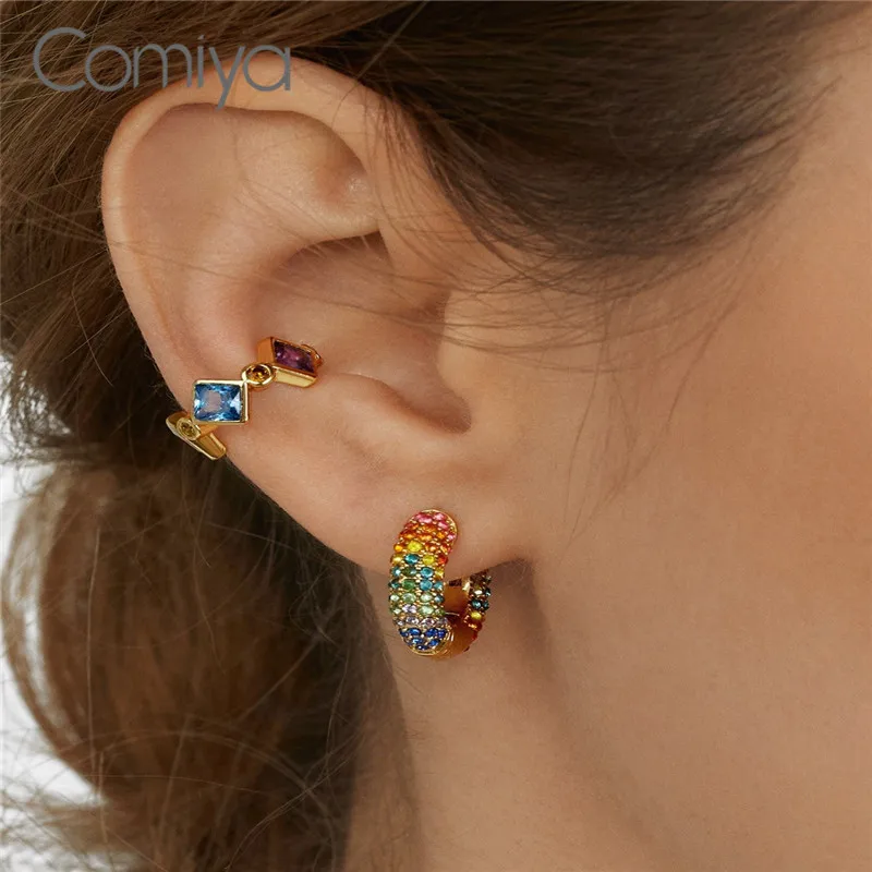 

Comiya Elegant Stud Earrings For Women Rhinestone Mosaic Zinc Alloy Gold Color OL Lady Ethnic Statement Accessories Wholesale
