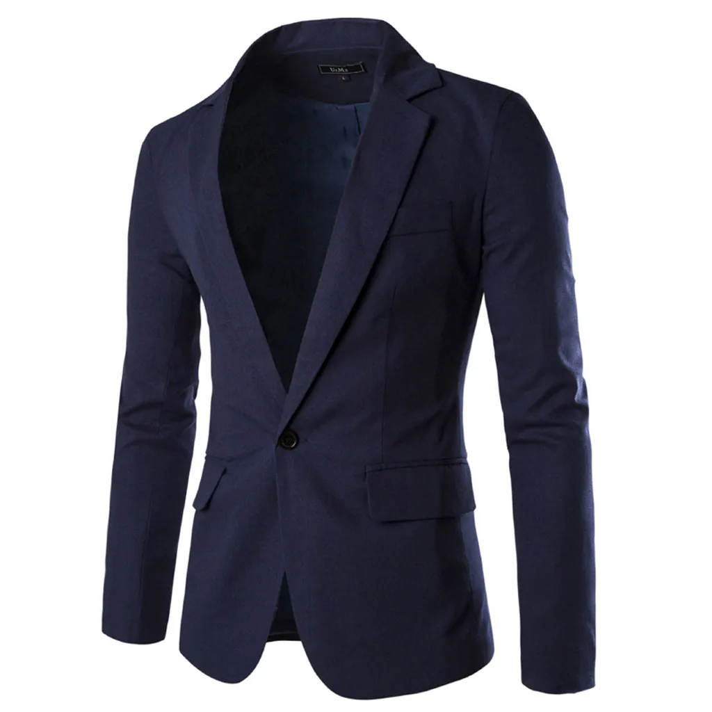 

5 Color Men's Casual Fashion Pure Color Single Button Long Sleeve Suit Jacket Coat 7.2