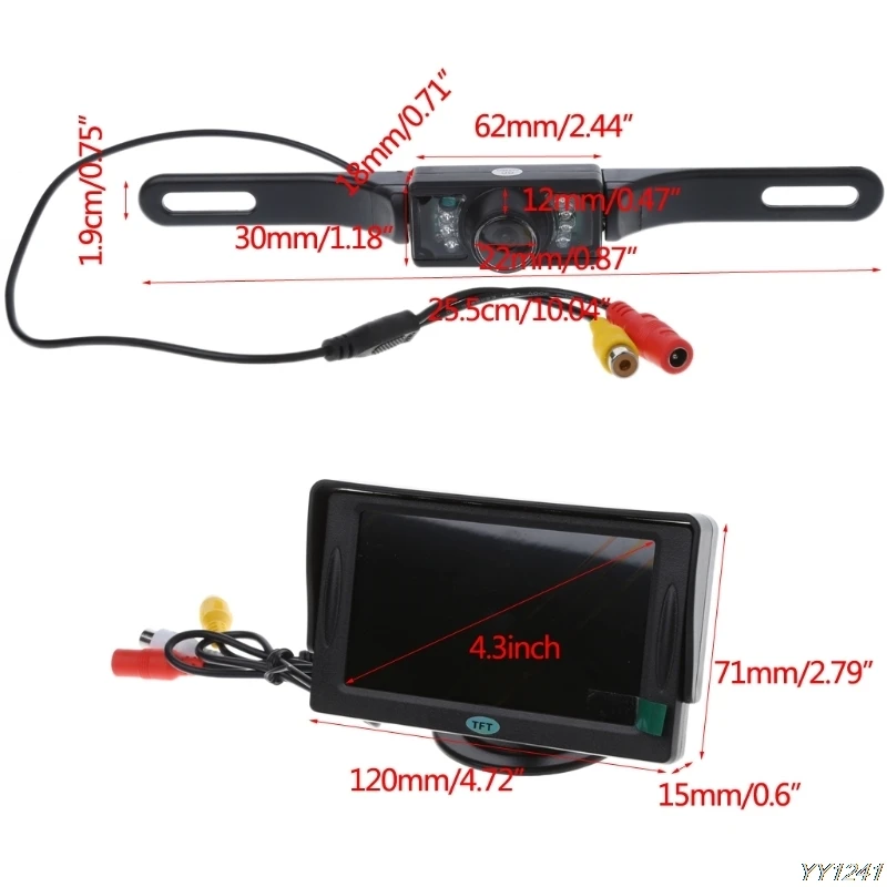 4,3 "автомобиль TFT ЖК-дисплей монитор комплект автомобиля резервную Камера заднего вида Системы Ночное видение Беспроводной NTSC
