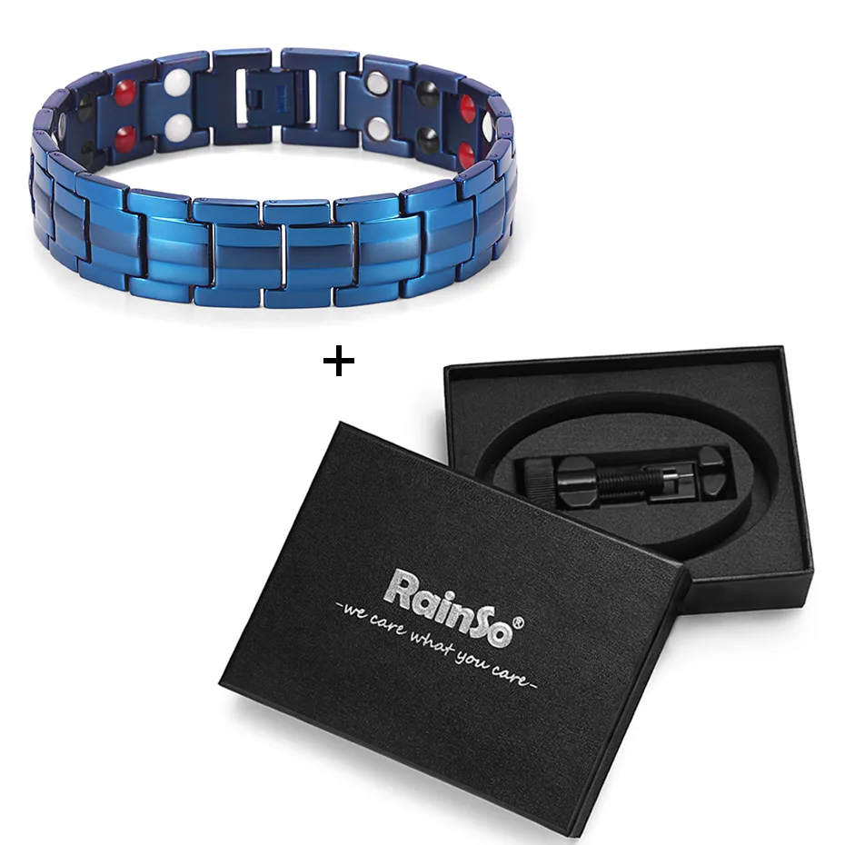 Rainso Германий Браслеты Отрицательные ионы Магнитного Ele Для мужчин ts Титан синий позолоченный браслет Для мужчин аксессуары спорт браслеты - Окраска металла: bracelet one set