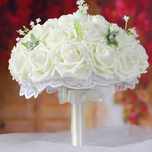 Красивая Роза Букеты свадебные с жемчугом белого розового и фиолетового цветов кораллово-красный Бургундия Свадебный букет невесты De Mariage